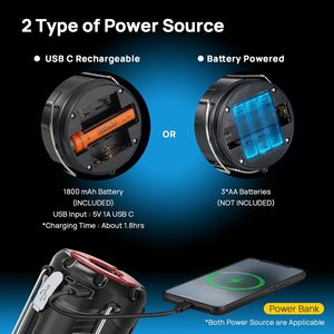 โคมไฟ LED สำหรับตั้งแคมป์2ชิ้นแบบชาร์จไฟได้ USB-C ไฟฉายฉุกเฉินแบบ2อิน1สำหรับกิจกรรมกลางแจ้งเช่นการปีนเขา - Product Image 4