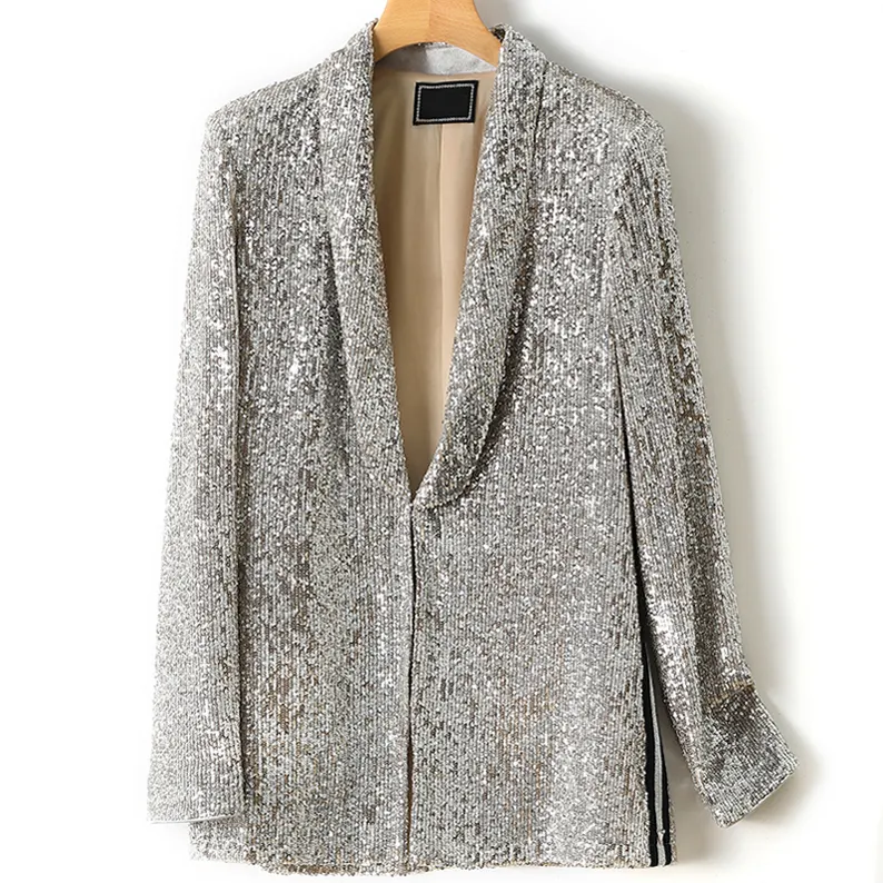 Wholesale Stage Performance Fashion Women's Sequin Long Sleeve Small Blazer Shining Sequined Jacket for Women