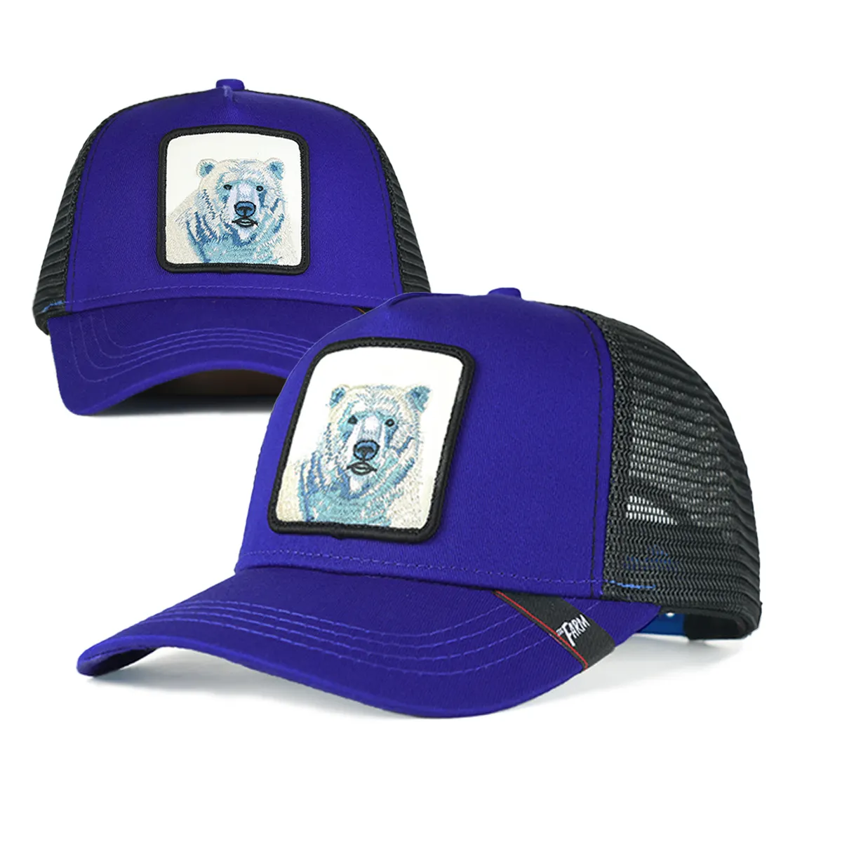 Grosir topi hewan 5 Panel kualitas tinggi topi Trucker jala Logo kustom pola cetak Gorras pita olahraga pria penutup belakang jepret
