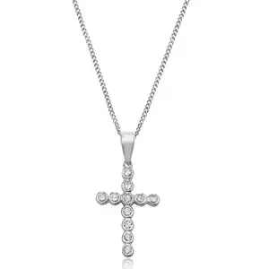 Wanita Fashion CZ Batu Membuka Emas Cubic Zirconia Silver Cross Liontin Kalung