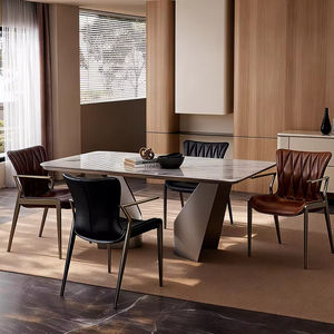 Chaise de salle à manger minimaliste moderne avec revêtement en cuir de selle, chaise de restaurant et d'hôtel, structure métallique durable, <span class=keywords><strong>fauteuil</strong></span> au design luxueux - Product Image 3