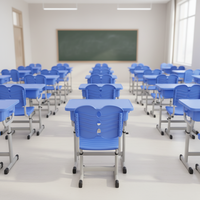 Ensemble Chaise et Bureau Scolaire Individuel Moderne en Plastique, Réglable et Confortable, pour Lecture à Domicile, au Bureau ou à l'Université