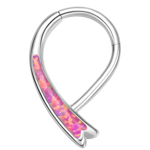 Stainless Steel 316 <b>Opal</b> Nose <b>Ring</b> Heart Shape Seamless Jewelry For Everyday Wear - Product Image 2