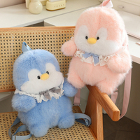 Sac à dos en peluche pingouin rose personnalisé, sac en peluche mignon et doux, animal en peluche, compagnon de voyage, cadeau d'anniversaire pour adolescents et adultes