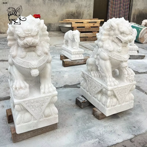 Scultura di cane Foo cinese a grandezza naturale statua di <span class=keywords><strong>leone</strong></span> in pietra decorativa giardino esterno BLVE - Product Image 1
