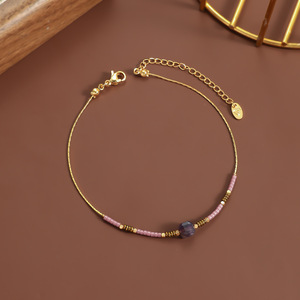 Boho Sexy Lila Kristall Bunte natürliche <span class=keywords><strong>Miju</strong></span> Fußkettchen Edelstahl Wasserdichter Farb konservierung schmuck - Product Image 5