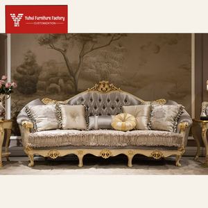 Luxueuze Franse stijl klassieke handgesneden sectionele bankset, <span class=keywords><strong>2</strong></span>-zits rechthoekig berkenhout, sponsvulling, stoffen bekleding, meubels voor thuis - Product Image 4