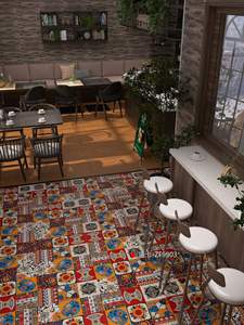 Azulejos de Cerámica Premium Retro Bohemios Mate Antideslizantes de 600x600mm y <span class=keywords><strong>8</strong></span>.5mm de Grosor con Patrones Decorativos Serigrafiados para Baño y Villa - Product Image 4