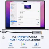 Cable USB C a HDMI de Aluminio, 4K 60Hz, Chapado en Oro, HDCP HDR, para MacBook, Laptop, Monitor, Proyector