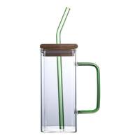 Nouveau 2023 Mug de Boisson Carré Personnalisé de 400ml, Verre Transparent Résistant à la Chaleur pour Bière et Boba, Gobelet Réutilisable avec Poignée Colorée