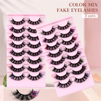 8 paires de cils synthétiques réutilisables durables de 20mm, style maquillage naturel en faux vison, cils à bande complète, cils russes LD