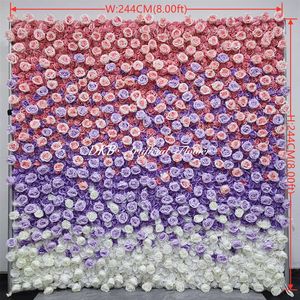 Flores Artificiales Rosas y Moradas, Telones de Fondo para Baby Shower de 8 pies x 8 pies, Pared de Flores Enrollable, Decoración de Fondo para Eventos - Product Image 2