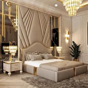 High End Headboard Gold Frame Luxury King Bed Size Bedroom Luxury Furniture Luxury Modern Bed Set