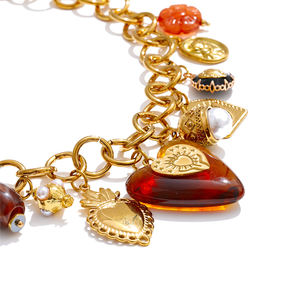 قلادة XY 1989 الأنيقة من الراتنج الأكريليك على شكل قلب مع لؤلؤ صناعي، قلادة ضخمة من الفولاذ المقاوم للصدأ مطلية بالذهب - Product Image 1