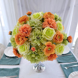 Artificial Flower Ball Orange Peony Green <b>Rose</b> Mixed Arrangement Centerpiece for Wedding Decorations - Product Image 1