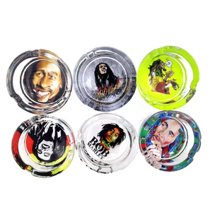 Fantaisie ronde personnalisée Logo imprimé personnalisé <span class=keywords><strong>Bob</strong></span> <span class=keywords><strong>Marley</strong></span> <span class=keywords><strong>cendrier</strong></span> en verre fumée fumer accessoires cigare <span class=keywords><strong>cendrier</strong></span> - Product Image 3