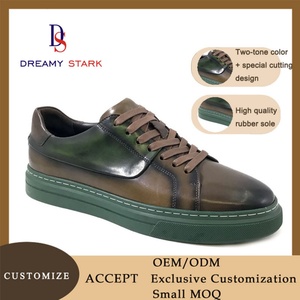 Sneakers pour hommes en cuir de vache véritable de haute qualité, deux tons de couleur, logo personnalisé, fabrication artisanale, confortables, respirantes, automne, luxe - Product Image 6