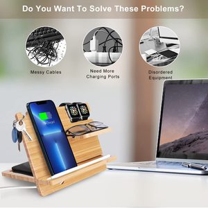 Support de téléphone en bambou, organiseur de bureau avec porte-portefeuille et support de montre pour le bureau et la table de chevet - Product Image 4