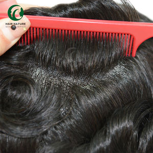 Sistema de Tupé de Cabello Indio Negro con Textura Ondulada Natural y Encaje Alemán para Hombres, Densidad 130%, Nudos Delanteros Bien Decolorados, Reemplazo - Product Image 5