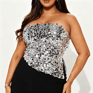 <span class=keywords><strong>Top</strong></span> sin tirantes de <span class=keywords><strong>lentejuelas</strong></span> de lana transpirable al por mayor, estilo Y2K, patrón liso, para fiesta, corsé brillante con logotipo personalizado OEM de fábrica - Product Image 1