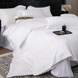 Sang Trọng 5 Sao Khách Sạn Linen Cotton T250 Đồng Bằng Bộ Đồ Giường Khách Sạn Thiết Lập Biểu Tượng Tùy Chỉnh Trắng Phẳng Khăn Trải Giường Gối Duvet Cover - Product Image 3