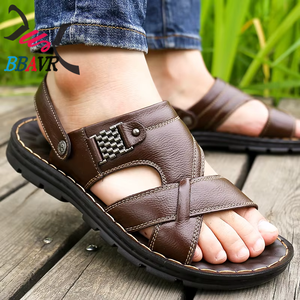 Sandales décontractées pour hommes, en cuir imperméable, à semelle épaisse, type claquettes de plage pour l'extérieur - Product Image 5