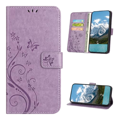 Weview for Redmi Note 11/11S PU Leather Magnetic Wallet Case Floral Butterfly Design Flip Book Holder Card Slots-Lavender