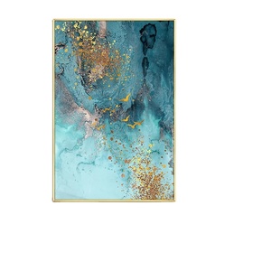 Peintures à l'huile 100% peintes à la main sur toile, Ciel bleu avec oies sauvages dorées - Product Image 1