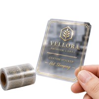 Étiquettes transparentes personnalisées estampées à chaud pour usage cosmétique avec matériau BOPP, estampage à froid en feuille d'or et finition cristalline