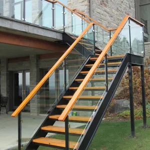 Apartamento exterior moderna escada de madeira de aço/feixe de aço design de escadas em madeira