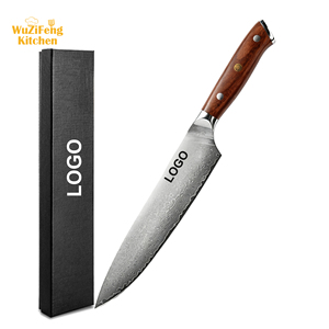 Couteau de Chef Professionnel 8 pouces en Acier Damas à Haute Teneur en Carbone, Lame Courbée Tranchante avec Manche Riveté, pour Découpe de Viande et Tranchage en <span class=keywords><strong>Cuisine</strong></span> - Product Image 1