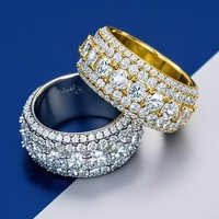 Iced Out 925 Silver Pass Diamond Tester Hip Hop 5 Rows VVS Moissanite GRA Rapper Dazzling Sparkly Eternity Band Ring pour hommes