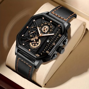 Reloj de Cuarzo QW149 de Lujo para Hombre, Deportivo, Resistente al Agua, Luminoso, Cronógrafo de 3 Agujas, Cuadrado, Moderno, con Correa de Cuero - Product Image 6
