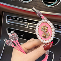 Kabel Data pengisi daya ponsel, kabel Data USB bentuk hati kristal 3-in-1, desain lucu, penggunaan Interior mobil baru untuk anak perempuan