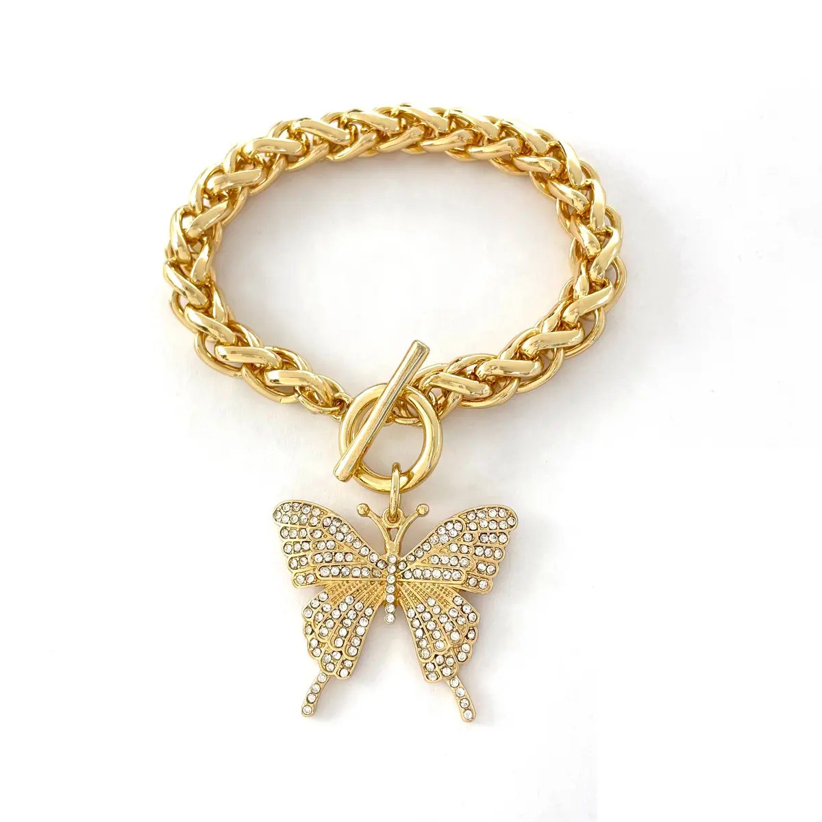 New fashion custom butterfly thick chain gold plated diamond bracelets for women