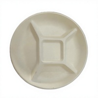 Assiette jetable ronde en canne à sucre style américain, plateau de 5 compartiments pour gâteaux et fruits, idéal pour les fêtes