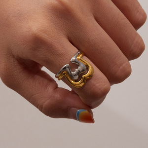 Heart Shaped <b>Open</b> <b>Ring</b> Gold Silver Color Block Unisex Fashion Jewelry Gift - Product Image 4