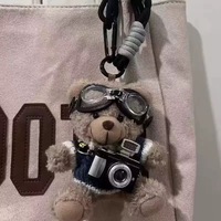 Pendentif Ours en Peluche Courte et Coton PP, Décoration de Sac, Porte-clés de Voiture, Cadeau Créatif pour Couple, Thème Caméra, pour les Fêtes