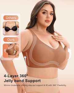 Soutiens-gorge sans fil personnalisables en gelée pour femmes, à bonnets pleins, push-up, sans coutures, respirants, couvrance totale, sans armatures, grandes tailles, type T-shirt - Product Image 2