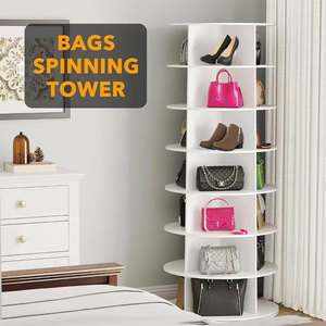 กระเป๋าทรงโท้ทหมุนได้7ชั้นแสดง360หมุนม้าหมุนสีขาวชั้นเก็บรองเท้าสำหรับห้องนั่งเล่น - Product Image 1