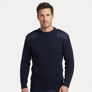 Pull tactique à manches longues DSF58 pour homme, bleu marine foncé, avec écussons sur les épaules et les coudes, tricot durable pour l'extérieur, vente en gros - Product Image 4