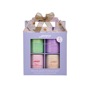 Ensemble de <span class=keywords><strong>gommage</strong></span> corporel au sucre 4 pièces - Ensemble cadeau exfoliant hydratant aux senteurs de menthe, lavande, rose et camomille - Product Image 1