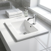 Lavabo de Baño Moderno de Porcelana Pulida con Borde Delgado, Fácil de Limpiar, con Soporte para Grifo de un Solo Orificio, para Uso en Apartamentos