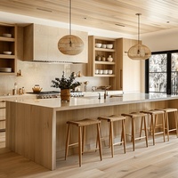 Armoires de cuisine plates modulaires personnalisées de style japonais de couleur pure avec îlot en marbre personnalisé pour villa