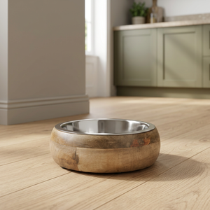 Round Elevated Customized Modern Durable Wooden Pet <b>Bowl</b> <b>Raised</b> <b>Dog</b> Cat Feeding Dish 21 cm for Food and Water - Product Image 1