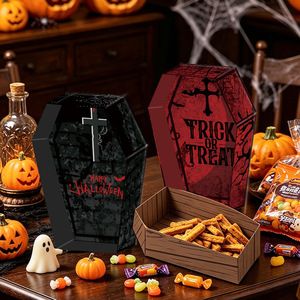 Boîte à bonbons en forme de cercueil pour Halloween, plateau pliable pour friandises, en plastique noir, impression numérique, conteneur alimentaire, emballage pour cadeaux de fête, DTF - Product Image 3