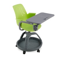 Chaise de conférence de bureau moderne en plastique flexible pour mobilier scolaire, pivotante à 360°, mobile, avec tablette d'écriture