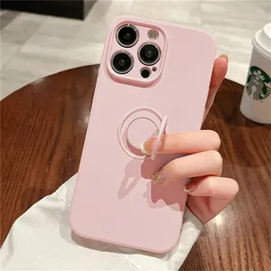 Casing silikon cair dudukan cincin magnetik, sarung HP untuk iphone 15 plus, untuk iphone 15 pro max pink