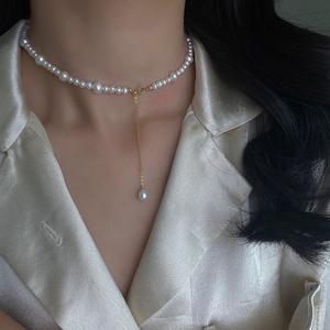 Conjunto de Collar de Perlas Naturales de Agua Dulce con Baño de Oro de 14K, Elegantes Cadenas Religiosas para Bodas de Verano, Diseño Exclusivo para Chicas - Product Image 4