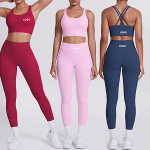 OEM ODM Großhandel Frauen Workout 2-teiliges Set Push-up Cross Back BH Butt Lifting Leggings Fitness Training Aktive Leggings Set - Product Image 1